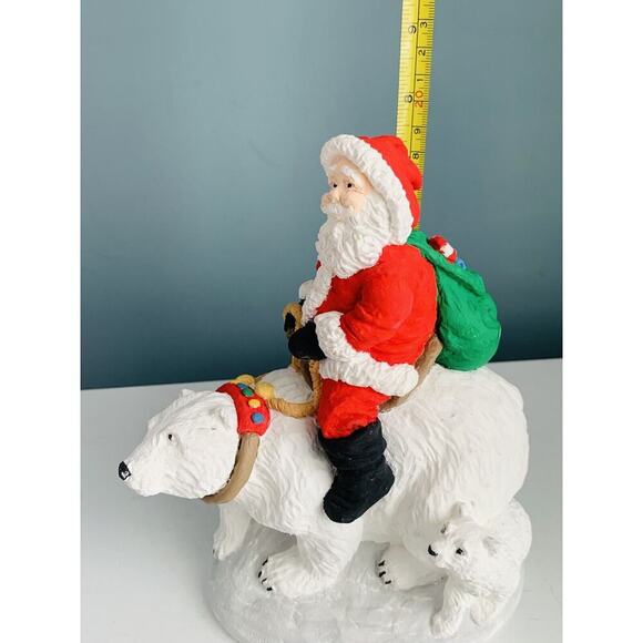 Santa Claus Riding Polar Bear Christmas Figurine Resin 7.5” Decorative Table Top - Picture 13 of 14
